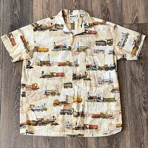 Vintage Lake Matley Train Railway Hawaiin Shirt Mens Size Large